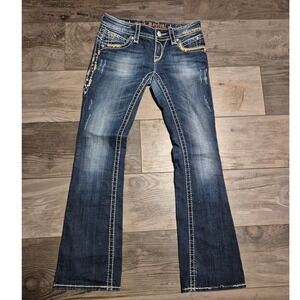 Rock Revival Amy Bootcut Jeans Womens 27 Dark Wash Embroidered Rhinestone Y2K